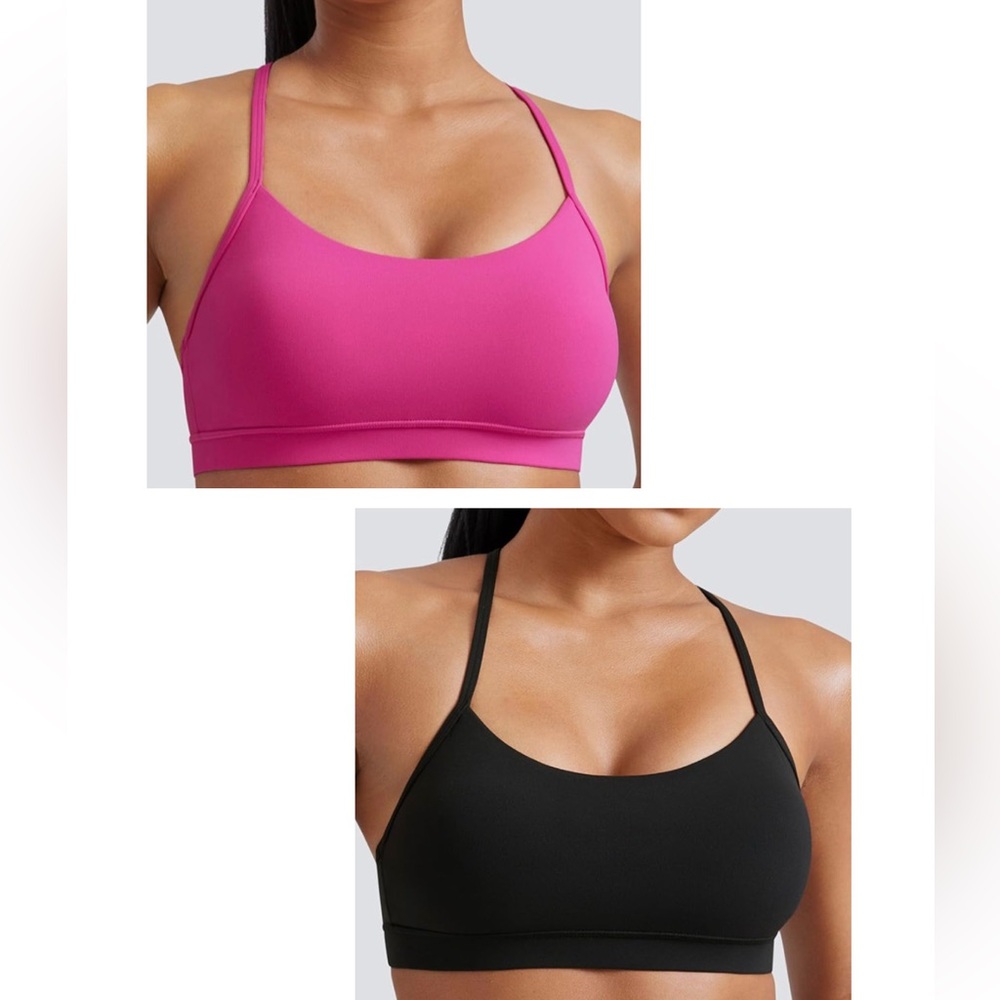 CRZ YOGA Women's Pink and Black Sports Bra Pair